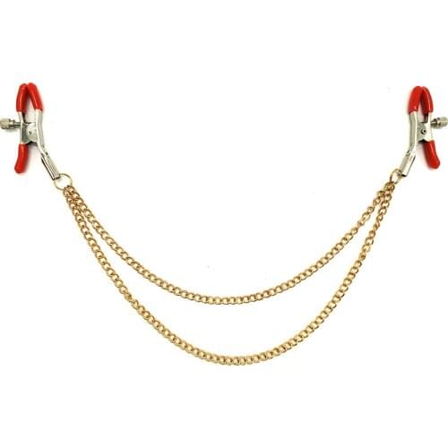 Gold double Nipple Clamps With Double Chain BDSM Bondage Exotic Accessories Sex Toys for Women Clitoris Clamps Labia Breast Clip