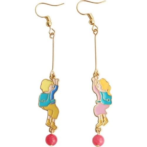 10 pair / lot wholesale fashion jewelry gold metal enamel cute boy girl drop dangle earring for women