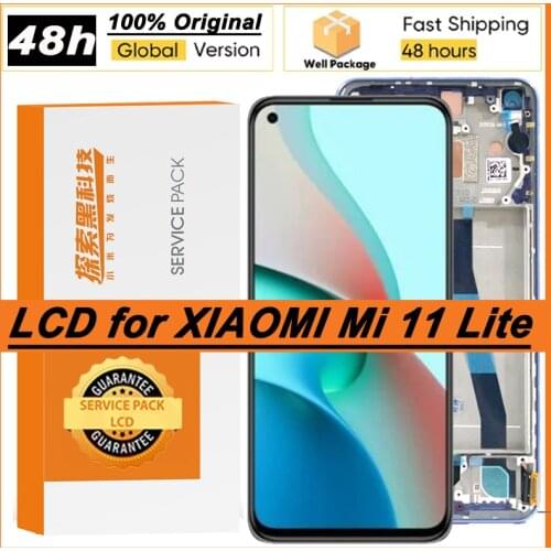 100% Original 6.55" AMOLED Display + frame for Xiaomi Mi 11 Lite 4G / 5G M2101K9AG LCD Touch Screen Digitizer Mi11 Repair Parts