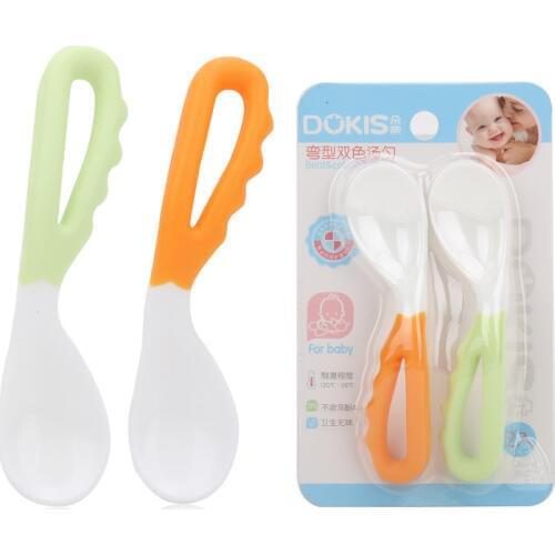 2Pcs Baby Pacifier Feeding Spoon fork Solid Supplies Curved Handle Easy-To-Hold Children Tableware Baby Eating Training set