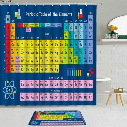 2Pcs Periodic Table Of The Elements Shower Curtain Children Education Creativity Pattern Bathroom Curtains Non-Slip Bath Mat Set