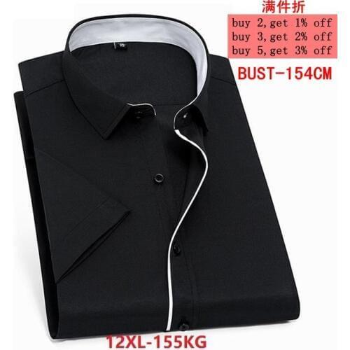 7XL 8XL 9XL 10XL 11XL 12XL mens short-sleeved lapel shirt business casual office black and white
