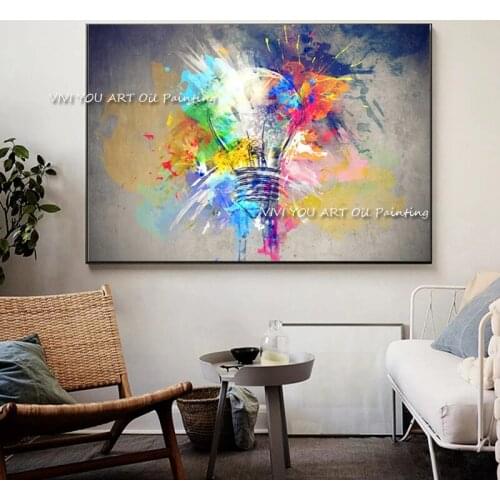 Big Abstract Modern Landscape Handmade beautiful Colored light bulb Oil Painting on Canvas For Home Decorative Wall Art