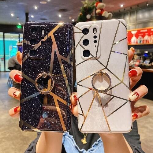 LOVECOM Electroplated Marble Case For Huawei P40 P30 Pro Mate 30 20 Nova 7 Honor V20 Soft IMD Phone Back Cover With Ring Holder