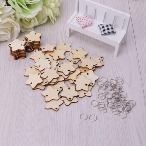 Wood Wooden Star Unfinished Slices Metal Rings Wedding DIY Birthday Party Board Calendar Decoration Table Scatter Crafts 50Pcs
