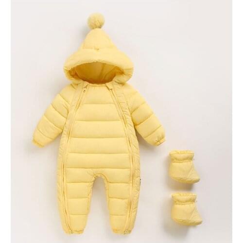 Warm Infant Baby Jumpsuit Down Cotton Rompers Hooded Warm Boy Girl Autumn Winter Overalls Children Outerwear