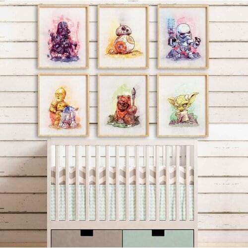 Disney Animation Star Wars Poster Prints Canvas Art Painting Cartoons Watercolor Wall Art Picture Nursery Room Home Decoration