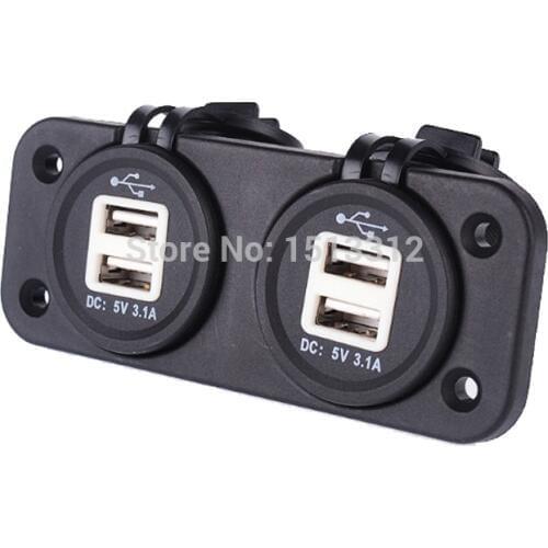 DIY 12-24V DIY Water Resistant 5V 3.1A 4-Port USB Car Charger Adapter w/ Blue LED Light