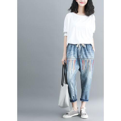 Women Nine Pants Jeans 2019 Spring Autumn New Fashion Casual Embroidery Hole Harlan Jeans Female High Waist Large Size Bottoms