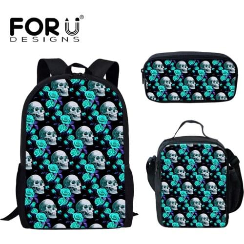 FORUDESIGNS Personlized Student Backpack Skull and Flower Pattern Printing School Bags for Primary Student New Style Backpack