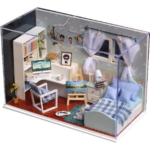 DIY Crafts Doll House With Lights Bed Room Home Decoration Wooden Houses Miniature Dollhouse Furniture Kit Toys For Girls Gift