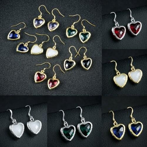 Cute Dangle Earrings Love Hearts Crystals Silver Color Earring For Women Hot Selling Gold Color Ear Jewelry Best Friends Gift