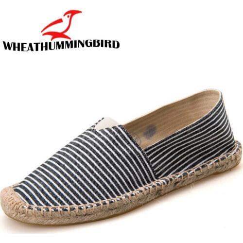 New Striped Linen Men Casual canvas Shoes Soft Bottom Flat Men Shoes Breathable Fashion Espadrille Fisherman Shoes LA-3030