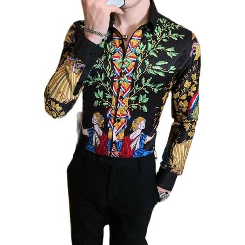 2021 Spring and autumn new style printed slim long-sleeved shirt, handsome spirit boy shirt