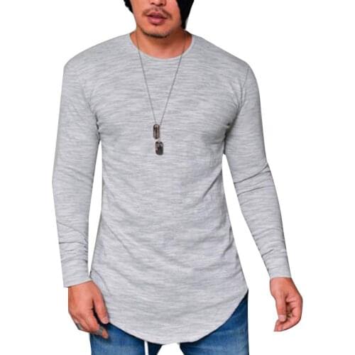 50% Wholesales Men Autumn Solid Color O Neck Long Sleeve Cotton Thin T-shirt Bottoming Top