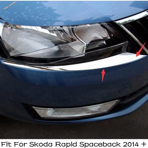 Lapetus Front Head Lights Eyelid Strip Cover Trim Fit For Skoda Rapid Spaceback 2014 - 2018 Stainless Steel Accessories Exterior