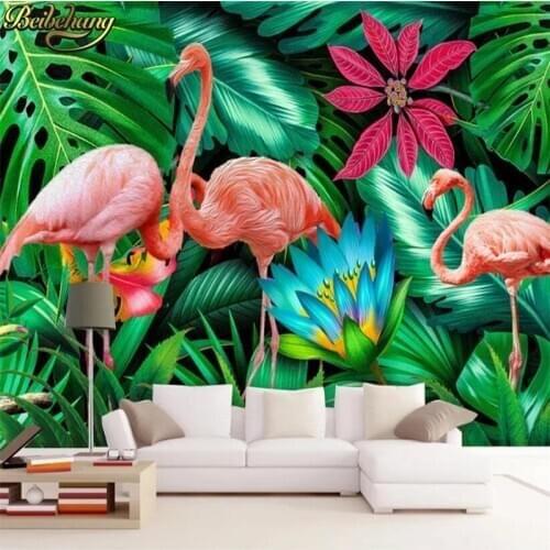 Custom 3D Photo Wallpaper Painting Bedroom Living Room Sofa Decoration Rain forest banana leaf flamingo idyllic Mural wall paper