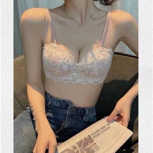 Sweet girl sexy lace embroidered underwear small chest gathered adjustment type no steel ring bra set