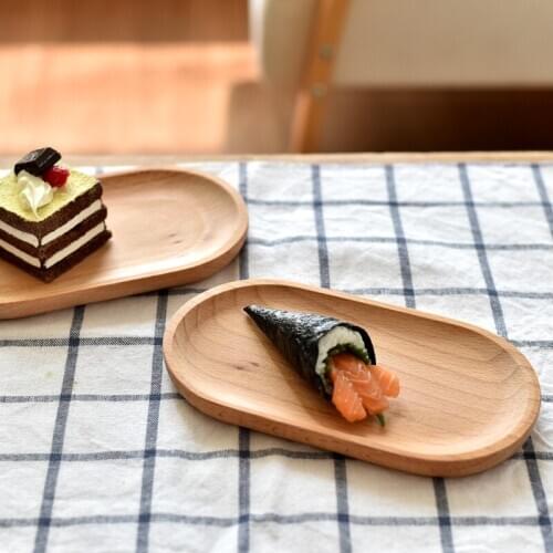 Simple Stylish 2 Size Oval Cake Dessert Plates Beech Snacks Plate Japanese-Style Plate Sushi Steak Plate Dessert Dish Tableware