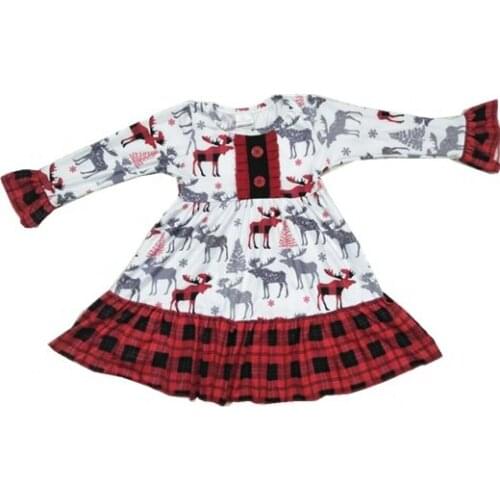 XMZ 2019 Christmas style baby girl dress with ruffled sleeve and deer print support retail