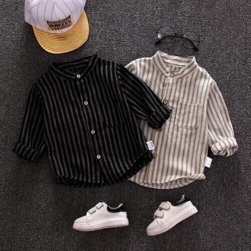 Spring and Autumn Children Clothing Boy Shirt Male Baby Shirt Children Tops Thin Vertical Strip Long-sleeved Shirt