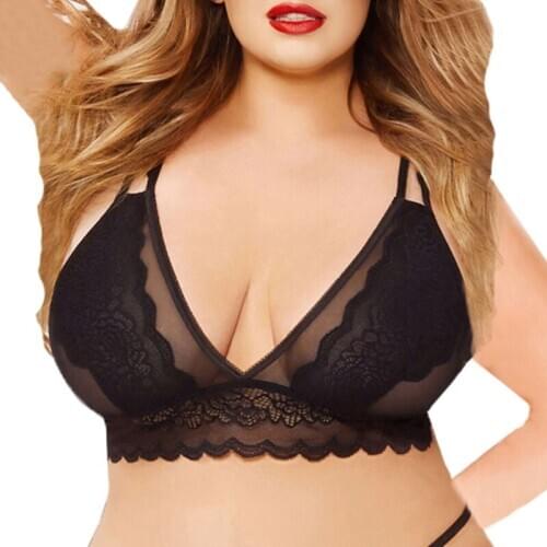 Sexy Plus Size Bra Womens Seamless Push Up Lace Unlined Lingerie Bralette Mesh D08E