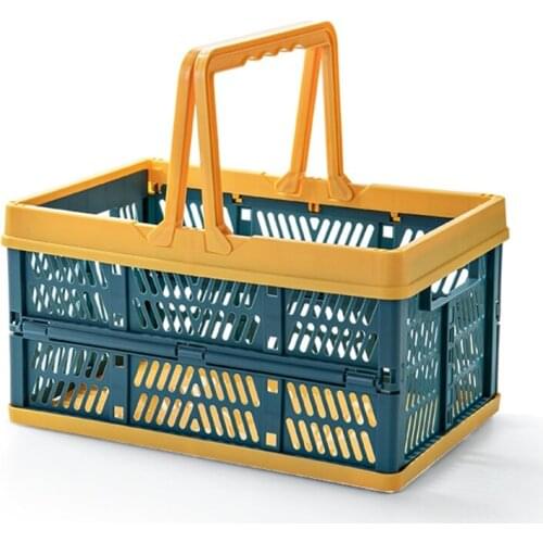 Collapsible Storage Crates with Handle Rectangular Hollow-Out Storage Basket Stackable Multi-function Container Portable 124E