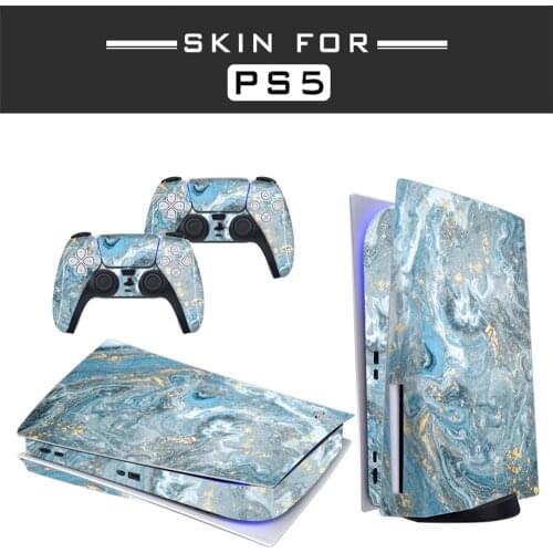 Water Style PS5 Disc Edition Skin Sticker for Playstation 5 Console & 2 Controllers Decal Vinyl Protective Skins Style 1