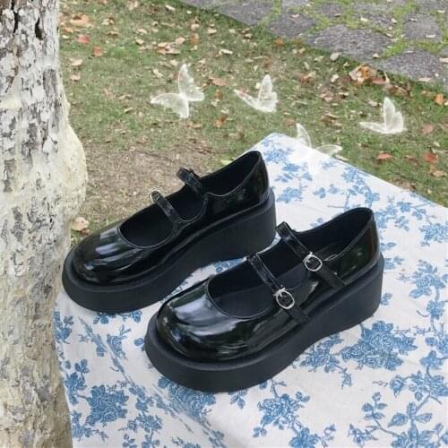 Lolita Shoes Platform Mary Janes Shoes Patent Leather Women Buckle Strap Dress Shoe Zapatos Mujer Black Spring Autumn