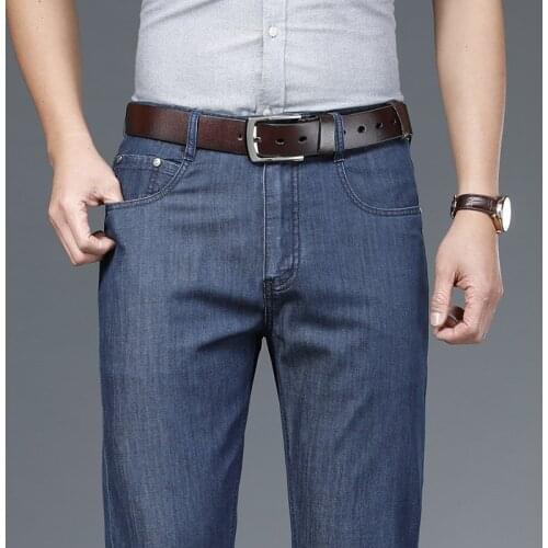 High Waist Thin Tencel Jeans For Man Straight Babby Clothing Men Trousers Classic Casual 2021 Summer Oversize