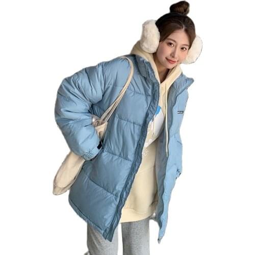 Women Winter Short Stand Collar Big Pocket Warm BF Glossy Jacket Puffer Coat Cotton Padded Parkas Overcoat