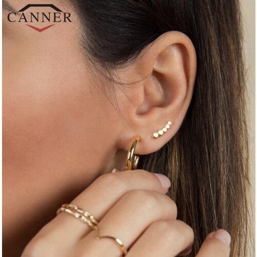 CANNER Real 925 Sterling Silver Classic Round Earing Hoop Earrings For Women Irregular Earring Hook kolczyki