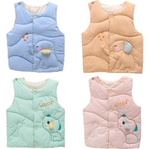 Toddler Autumn Winter Keeping Warm Vest For Girl Cute Cartoon Elephant Dog Kids Jacket Pure Cotton Children Birthday Present
