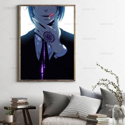 Cartoon Canvas Painting Anime Posters Black Butler Sebastian Michaelis Anime Manga Wall Art Picture for Living Room Home Decor