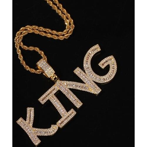 1 Hip Hop Jewelry Cutsom Baguette Letters Name Necklace Pendant Bling Full Iced Luxury Zirconia personalized customized product