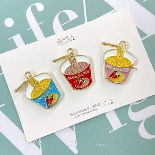 10pcs/pack Noodles Chili Food Delicious Enamle Charms Metal Pendant Golden Color Earring DIY Fashion Jewelry Accessories