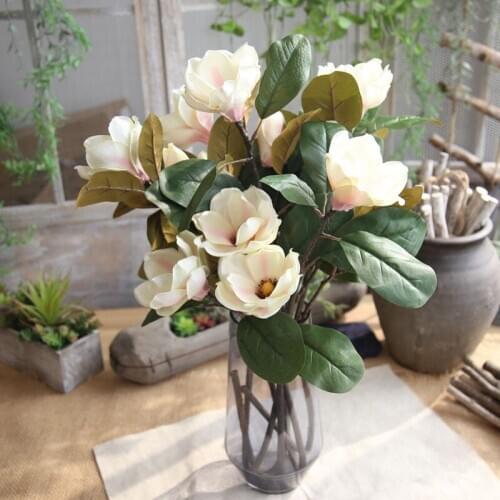 3 Heads Artificial Magnolia Flower wedding decoration silk flowers orchid Magnolia wedding artificial flower for home decoration