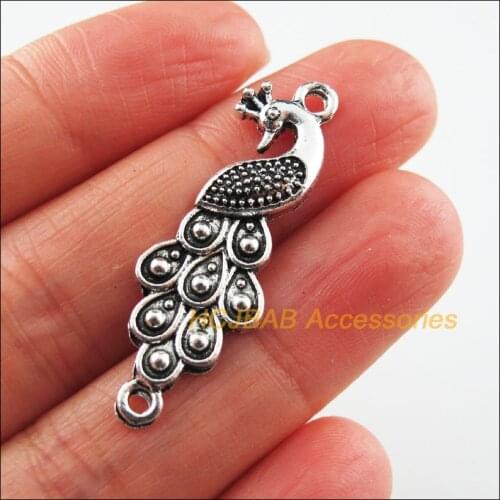 10 New Animal Charms Tibetan Silver Tone Connectors Peacock Pendants 12.5x38mm