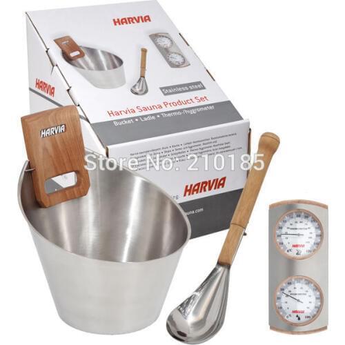 Harvia Free shipping SS sets(Bucket,Ladle,Thermo-hydrometer) into one carton sauna accessories