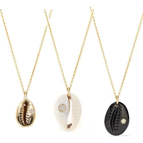Bohemian boho crystal shell necklace women puka cowry shell necklace pendants