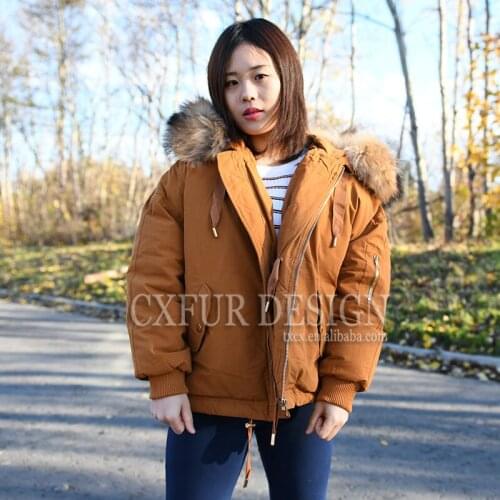 CX-G-D-10B Cotton Winter Clothing Real Raccoon Fur Collar Hooded Women Down Coats