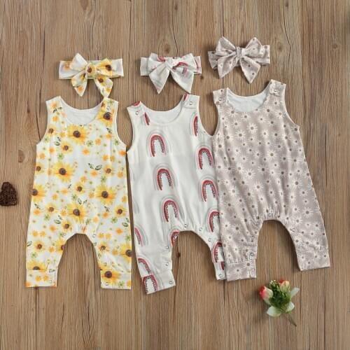 Babys Print Jumpsuit Toddler Boy Girl O-neck Spaghetti Straps Romper Sleeveless Baby Clothes