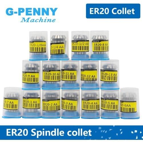 ER20 Spring Collet set 16pcs from 1mm to 13mm 6.35mm 12.7mm 3.175mm High Precision for CNC milling lathe tool and spindle motor