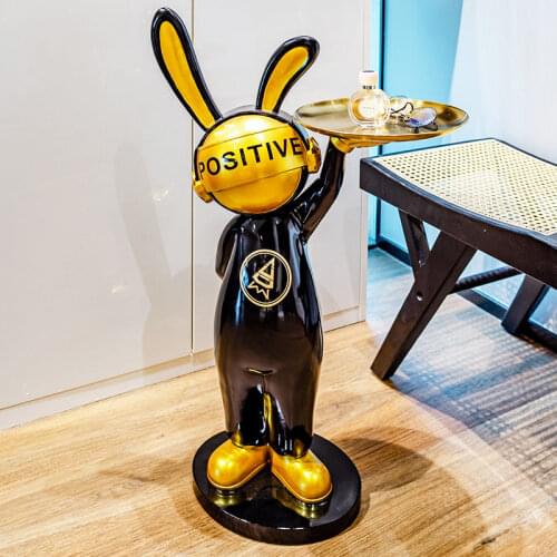 Futuristic Rabbit Statue Sculpture Ornaments Modern Room Accessories Resin Crafts Figurine Tray Storage Shelf Sofa Side Table