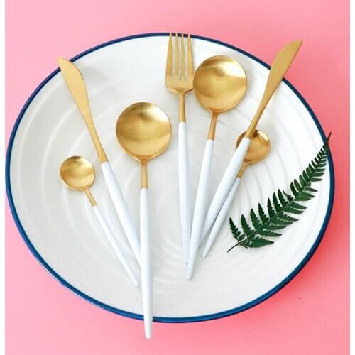 Hot Sale 4 Pcs/set White Gold european knife Dinnerware 304 Stainless Steel Western Cutlery Set Kitchen Food Tableware Dinner