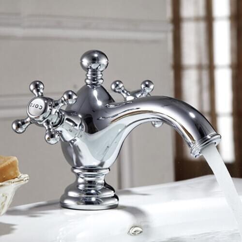 Chrome solid brass bathroom sink faucet Art design High quality basin mixer faucet tap Double handle Single hole faucet