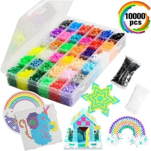 JINLETONG Hama Bead Kit 10000 36 colors 5MM Fuse Iron Bead Craft Set, board, white tweezers, ironing paper iron beads DIY gift