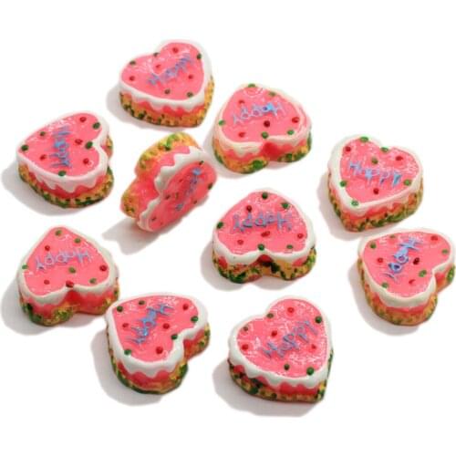 Lovely Happy Birthday Cake Shape Heart Resin Cabochons DIY Accessories Flatback Scrapbook Kawaii Crafts Embellishments