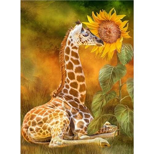 Sunflower 5D Diamond Painting Full Square Round 3D Embroidery Giraffe Pictures of Rhinestones Cross Stitch Kit Room Decor DF644
