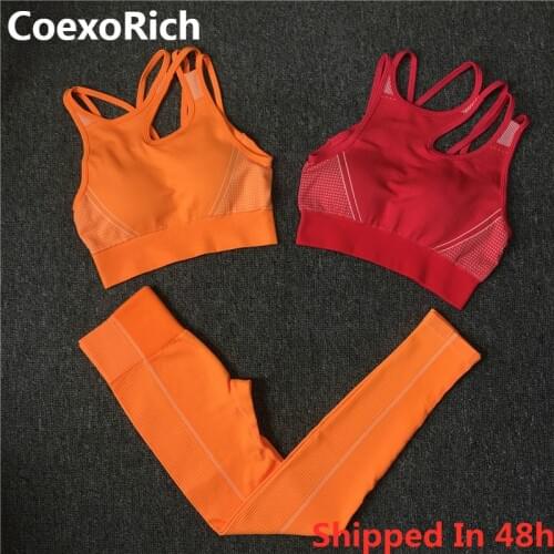 Gym Yoga Set Tracksuit Women Sportswear Sport Suit Workout Clothes Fitness Crop Top High Waist Leggings Seamless Sleeveless